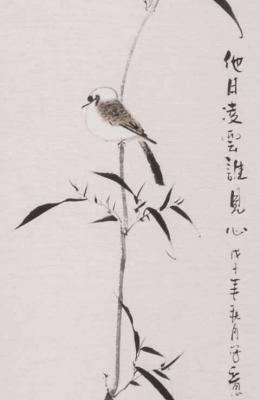 Chinesische Malerei: Meise im Bambushain 164x41cm