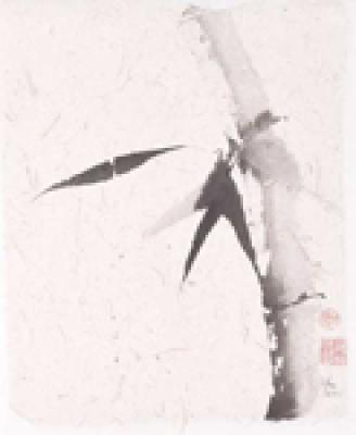Chinesische Malerei: Bambusstab mit Blättern 26x31cm
