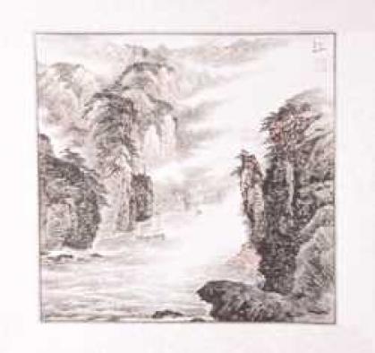 Chinesische Landschaftsmalerei: Jiangzi-Schlucht 50x50cm