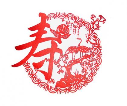Chinesischer Scherenschnitt -Langlebigkeit- 19x17cm