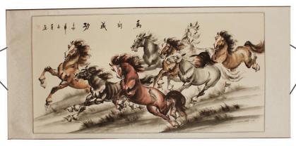 Chinesische Malerei Wandbild: Pferde "Madao chenggong" 95*200