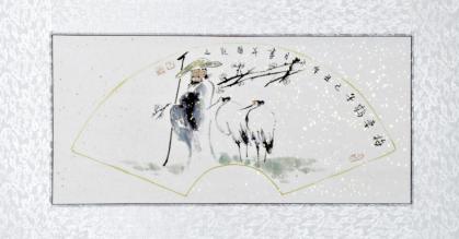 Bild mit einem Weisen Chinesischen und einem Kranich