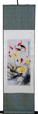 Chinesische Malerei Rollbild: Neun Koi- Fische 100x30cm