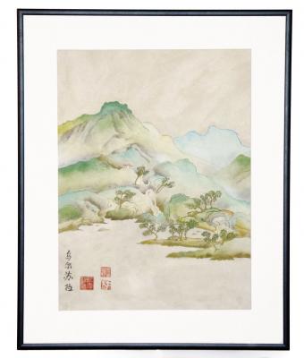 Gongbi-Malerei: Grüne Berglandschaft 50,5x41cm