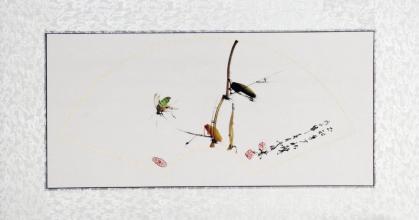 Chinesische Xieyi-Malerei: Grille im Bambushain 82x43cm