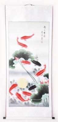 Chinesische Malerei Rollbild: Koi- Fische "Shuangyu" 165cm *68cm