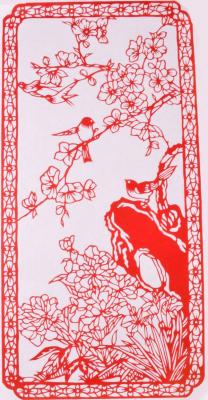 Chinesischer Scherenschnitt: Kirschblüte 47x23cm