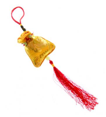 Chinesischer Glücksknoten: Goldsäckchen 6x23cm