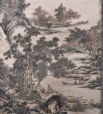 Chinesische Landschaftsmalerei Rollbild: Leben in den Bergen 66x154cm