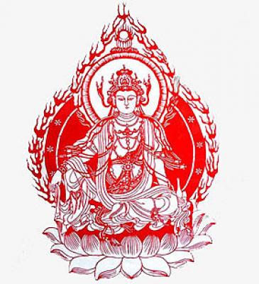 Chinesischer Scherenschnitt: Guanyin 64x45cm