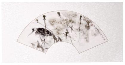 Chinesische Malerei Wandbild: Schnepfe am Teich 37cm *72cm