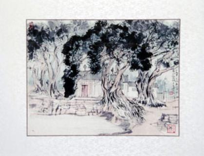 Wandbild: Tempel im Kieferwald 73x58cm