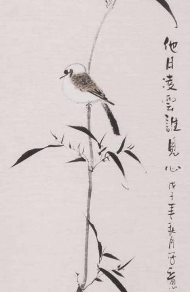 Chinesische Malerei: Meise im Bambushain 164x41cm