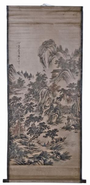 Chinesische Landschaftsmalerei Rollbild: Am Bergsee 66x154cm
