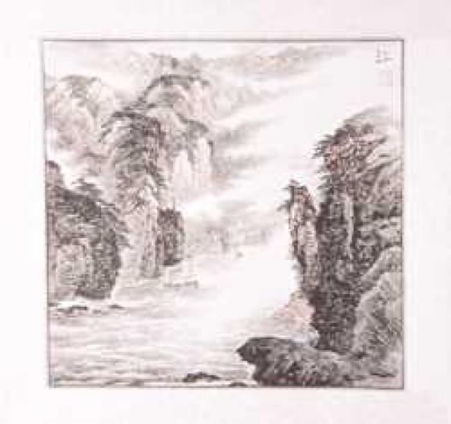 Chinesische Landschaftsmalerei: Jiangzi-Schlucht 50x50cm