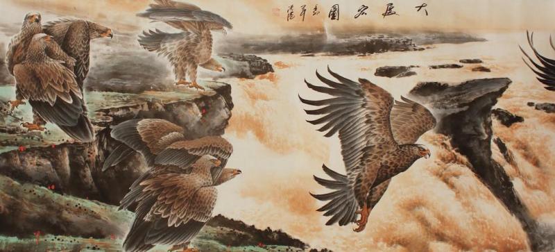 Chinesische Malerei Wandbild: Die Adler fliegen 96*339