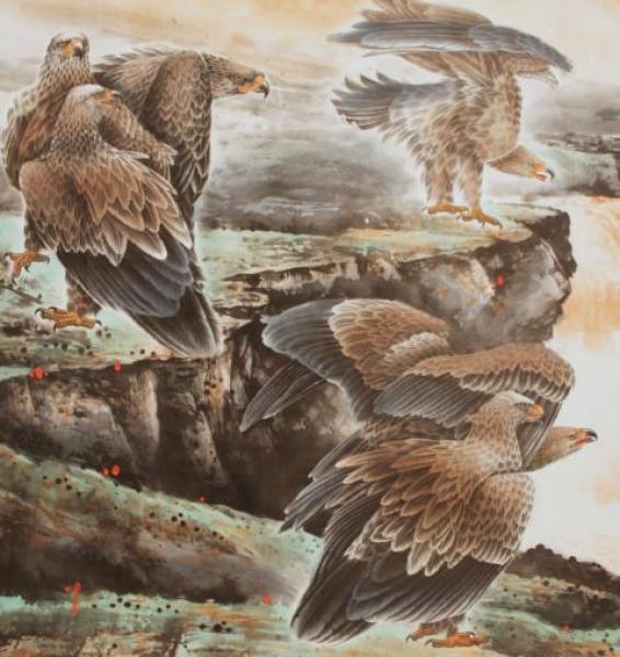 Chinesische Malerei Wandbild: Die Adler fliegen 96*339