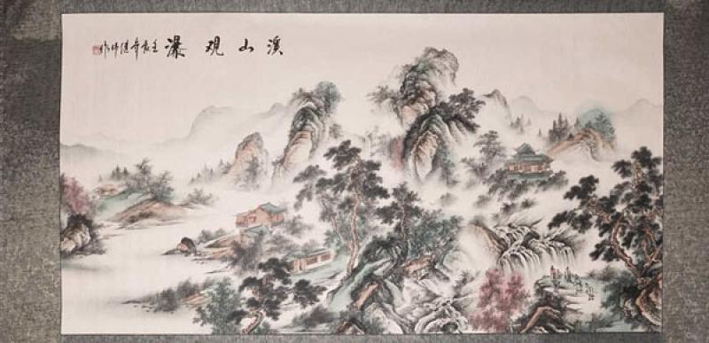 Chinesische Landschaftsmalerei: Dorf in den Bergen 97x193cm