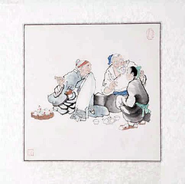 Chinesische Malerei: Familienglück 46x46cm