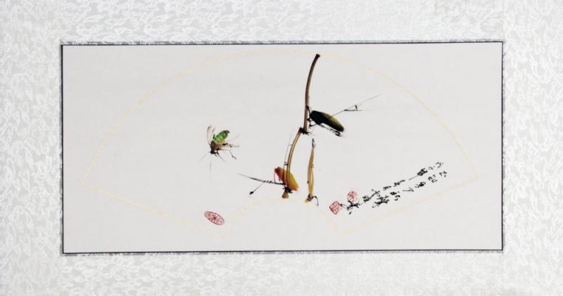 Chinesische Xieyi-Malerei: Grille im Bambushain 82x43cm