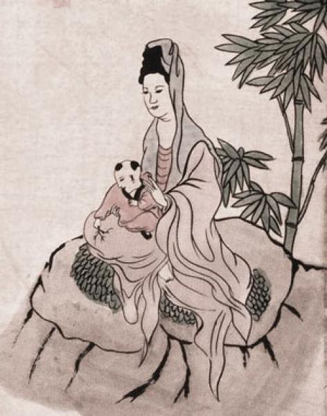 Rollbild: Kinderschenkende Guanyin 35x125cm