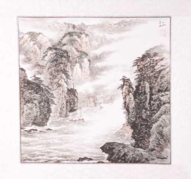Chinesische Landschaftsmalerei: Jiangzi-Schlucht 50x50cm