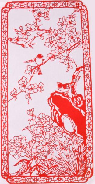 Chinesischer Scherenschnitt: Kirschblüte 47x23cm
