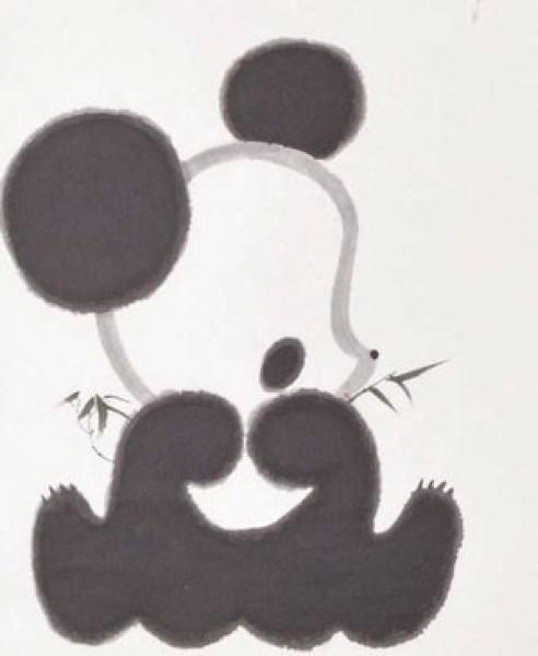 Chinesische Malerei Rollbild: Panda 102x37cm