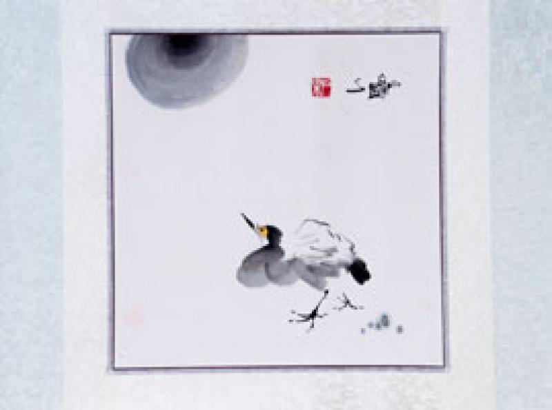 Chinesische Xieyi-Malerei: Reiherkind 57x41cm
