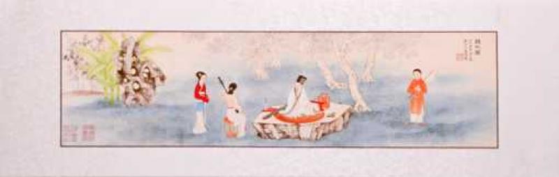 Chinesische Malerei: Lauschen der Ruan 103x32cm