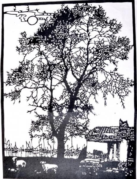 Chinesischer Scherenschnitt: Landschaft 34x44cm
