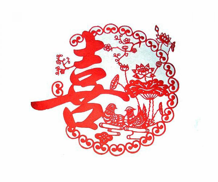 Chinesischer Scherenschnitt -Partnerliebe- 18x17cm