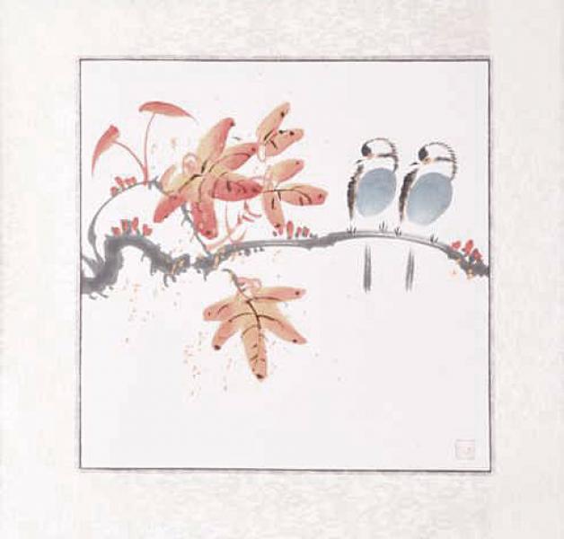 Chinesische Malerei: Meisenpaar 2 46x46cm
